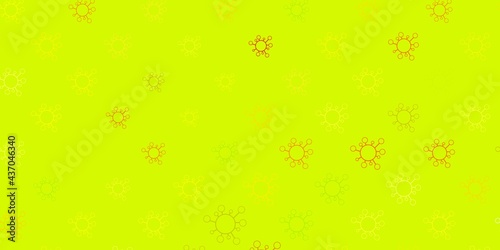 Dark green, yellow vector pattern with coronavirus elements.