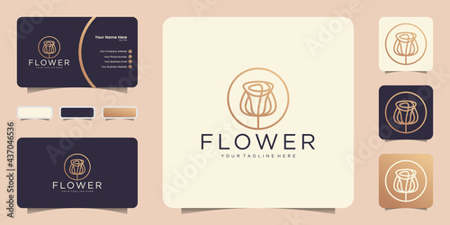 minimalistic abstract flower logo in line art style and business card inspiration
