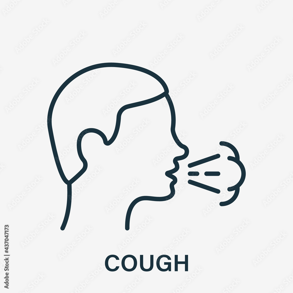 Cough Line Icon. Flu, Cold or Coronavirus Symptom. Man Coughing or Sneezing. Infectious Diseases Linear Icon. Cold, Bronchitis, tuberculosis concept. Editable stroke. Vector illustration Cough Line Icon. Flu, Cold or Coronavirus Symptom. Man Coughing or Sneezing. Infectious Diseases Linear Icon. Cold, Bronchitis, tuberculosis concept. Editable stroke. Vector illustration