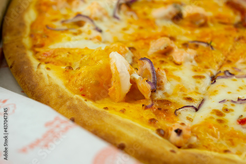 pizza with mushrooms and cheese close-up
