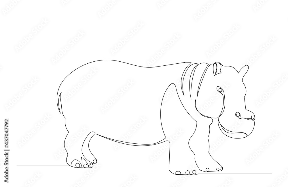 Foto hippopotamus drawing by one continuous line isolated, vector