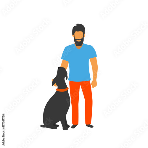 man standing with his well trained dog vector illustration
