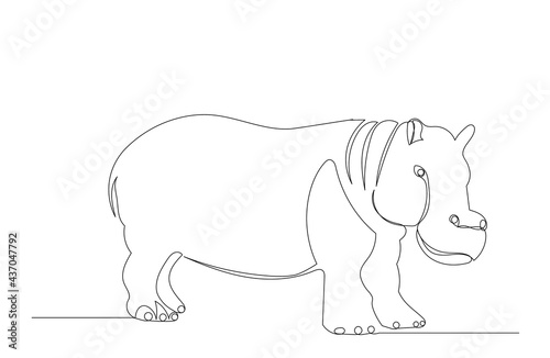Wallpaper Mural hippopotamus drawing by one continuous line isolated, vector