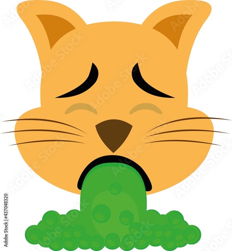 Vector emoticon illustration of the face of a sick cartoon cat and vomiting