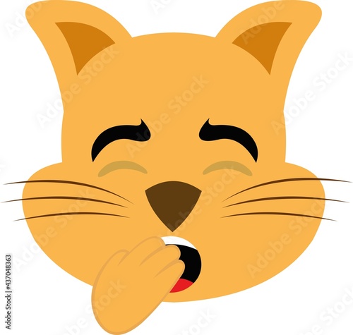 Vector emoticon illustration of the face of a cartoon cat yawning