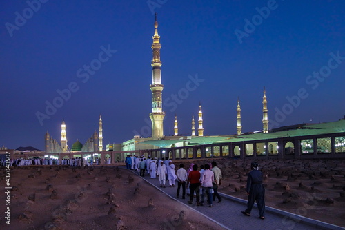 Wide panoram shot of Jannatul Baqi.(Garden of Heaven). It is the main cemetery of Madinah. Buried there are many members of the Prophet’s (peace and blessings of Allah be on him) close family, 