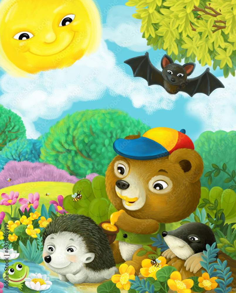 Fototapeta premium cartoon fun scene forest animals friends together