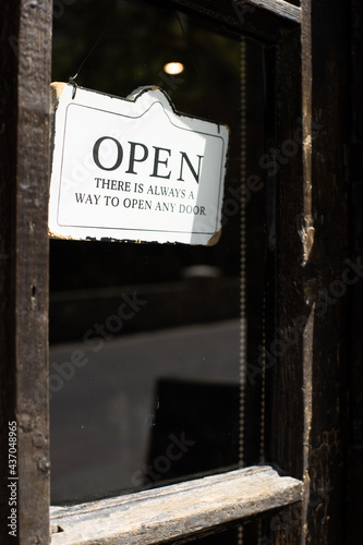 Open shop sign thats hangs on the door