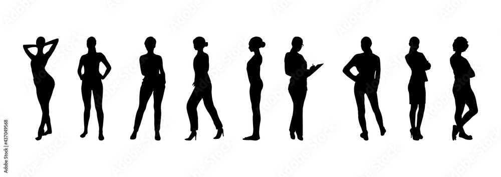 vector black silhouettes of women on white background, girls silhouette vector black silhouettes of women on white background, girls silhouette