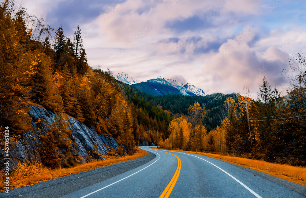 Fototapeta premium Autumn season road in Washington States, ,USA