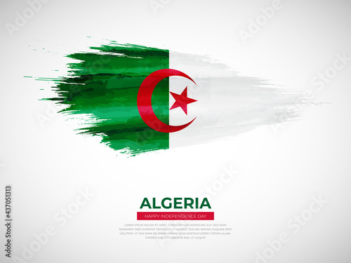 Grunge style brush painted Algeria country flag illustration with Independence day typography