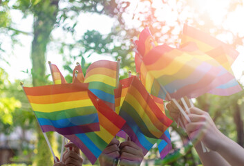 LGBT, pride, rainbow flag as a symbol of lesbian, gay, bisexual, transgender, and queer pride and LGBTQ social movements in June month