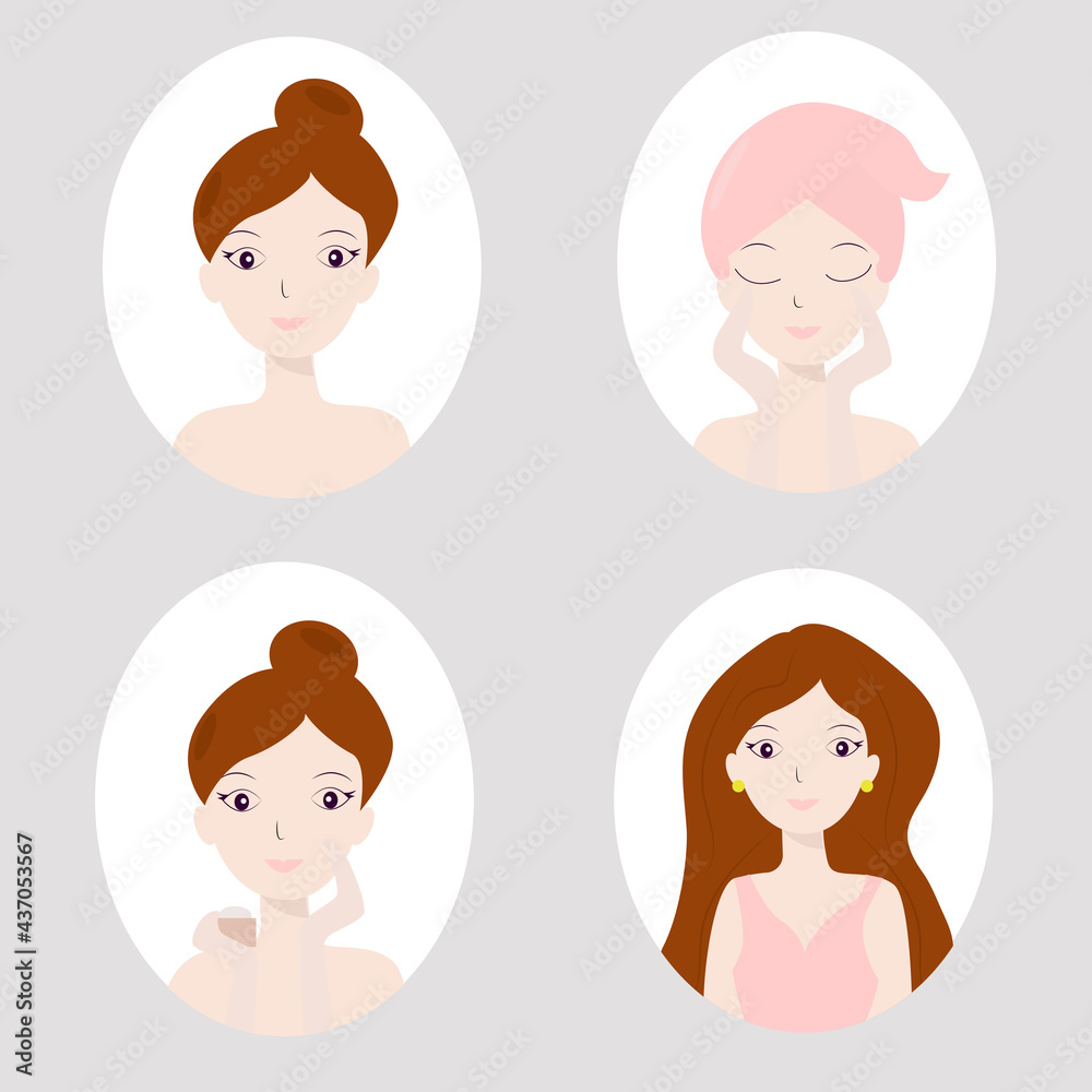 Avatars of girls. Woman. Makeup in the morning. Washing. Icons. Beauty Avatars of girls. Woman. Makeup in the morning. Washing. Icons. Beauty