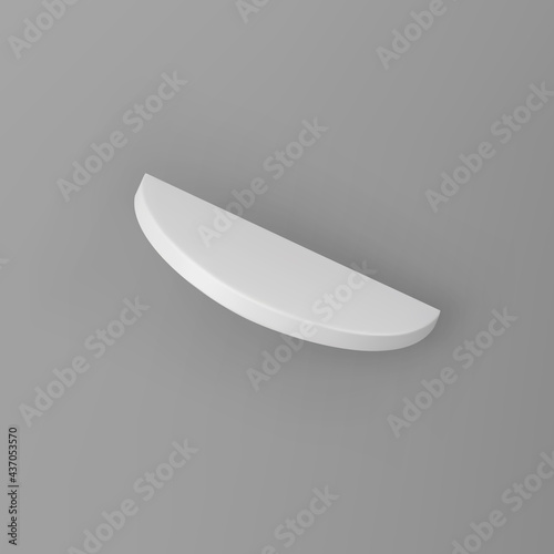 3d render white geometric shape half cylinder with shadows isolated on grey background. White realistic primitive. Abstract decorative vector figure for trendy design