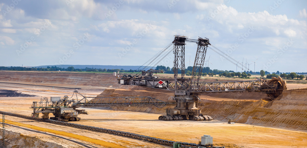 Fototapeta premium Bucket-wheel excavator. Opencast brown coal mine