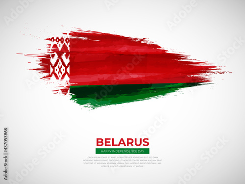 Grunge style brush painted Belarus country flag illustration with Independence day typography