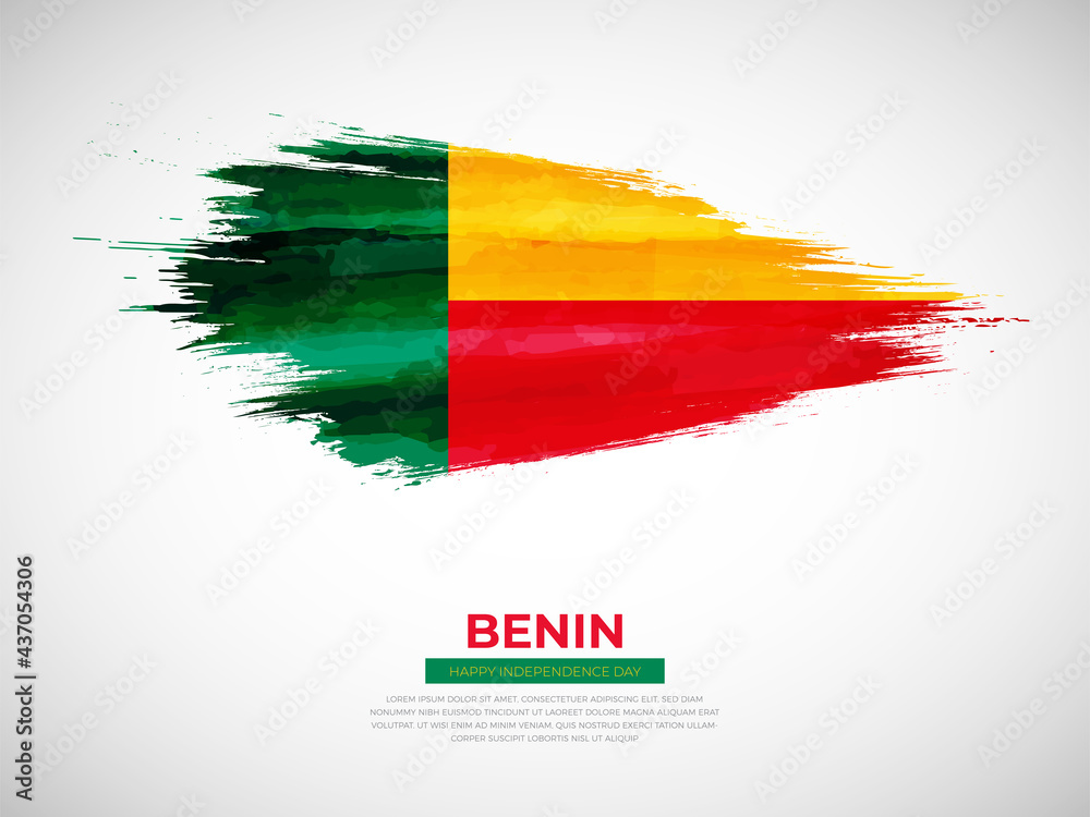 Obraz premium Grunge style brush painted Benin country flag illustration with Independence day typography