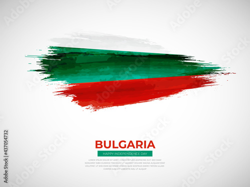 Grunge style brush painted Bulgaria country flag illustration with Independence day typography
