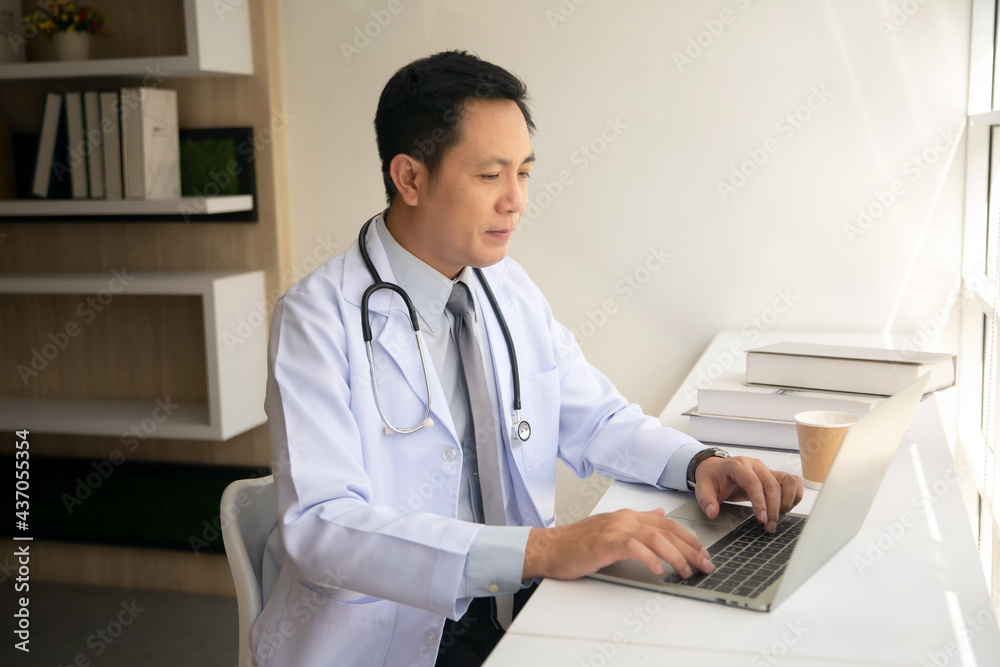 Professional medical doctors working in hospital office using computer technology. Medicine and healthcare.