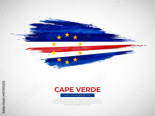 Grunge style brush painted Cape Verde country flag illustration with Independence day typography