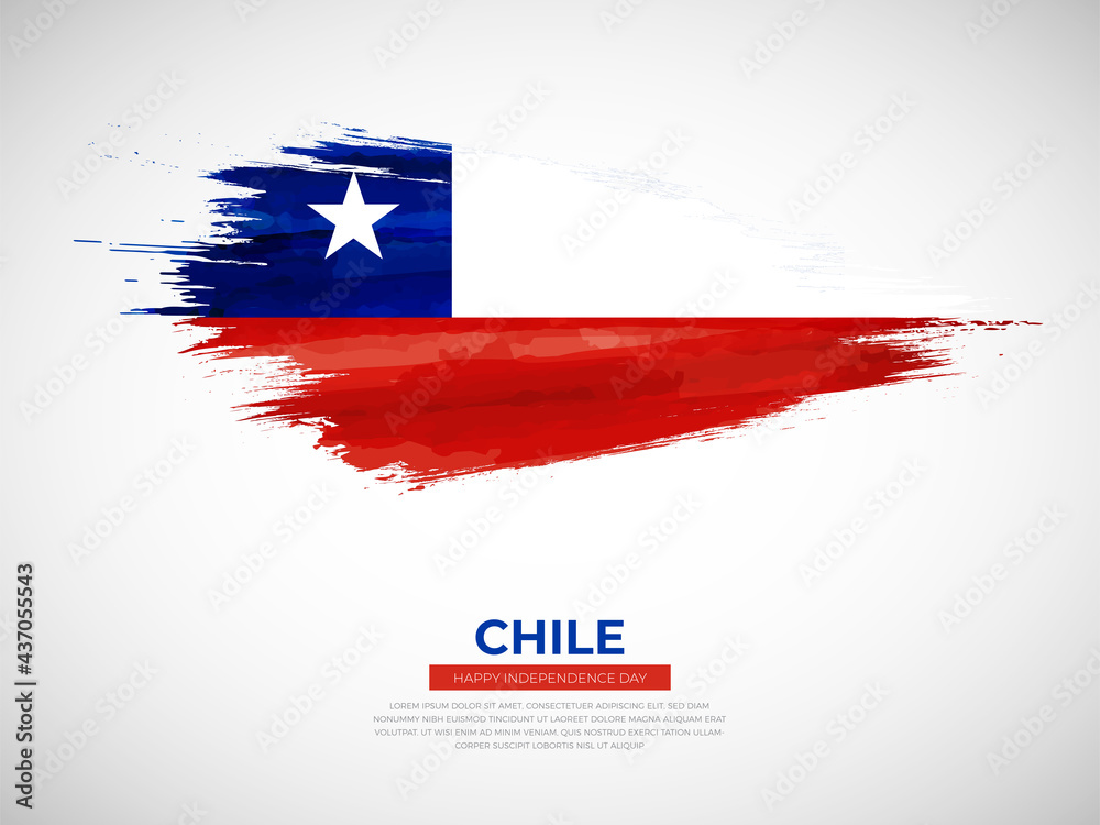 Grunge style brush painted Chile country flag illustration with Independence day typography