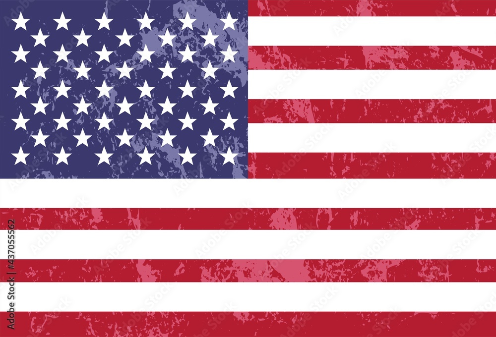 Obraz premium Vector grunge flag of USA on black background. American flag with grunge texture