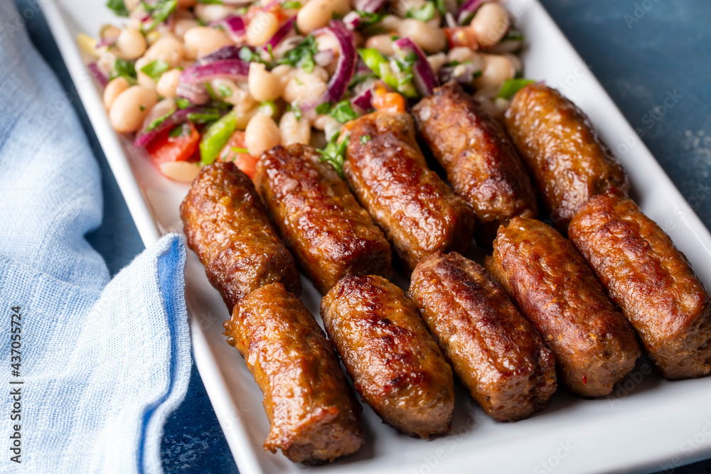 Turkish Tekirdag or inegol Kofte with Piyaz Salad Turkish Tekirdag or inegol Kofte with Piyaz Salad