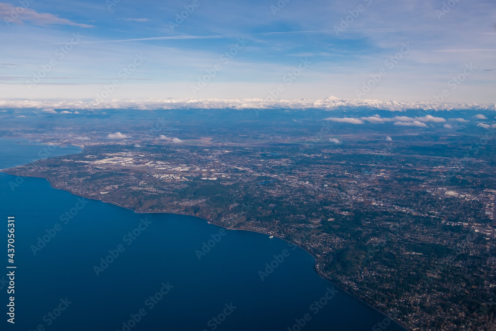Aerial view from window of airplane in Seattle, Washington State ,USA
 