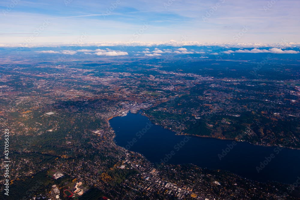 Aerial view from window of airplane in Seattle, Washington State ,USA
 