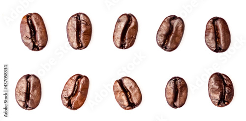 Collection of various coffee bean isolated on white background.