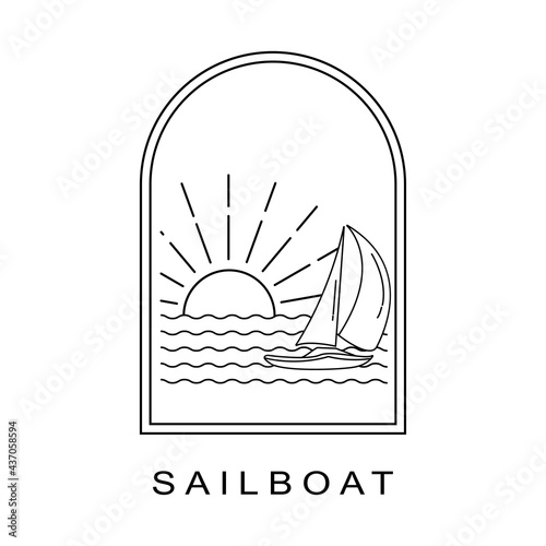 sailboat vehicle in the ocean monoline