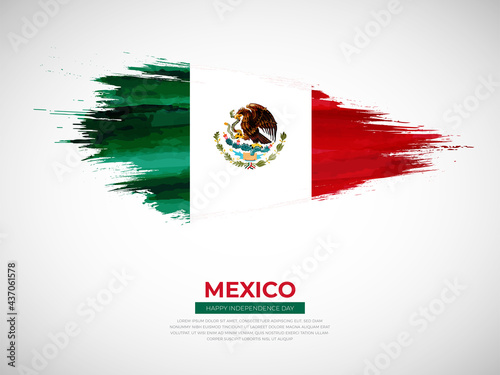Grunge style brush painted Mexico country flag illustration with Independence day typography