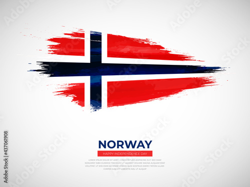 Grunge style brush painted Norway country flag illustration with Independence day typography