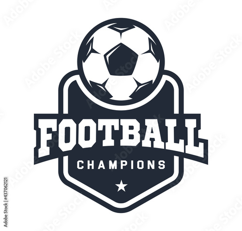 Football logo in flat style. Soccer ball. Sport games. Emblem  badge. Vector illustration  isolated on white background.