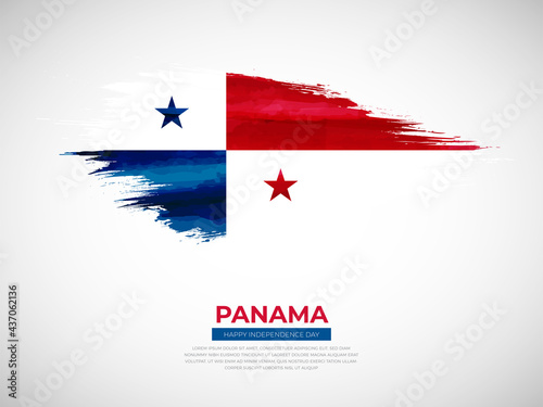 Grunge style brush painted Panama country flag illustration with Independence day typography