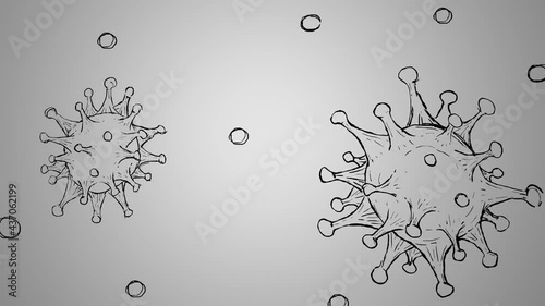 black and white coronavirus animation microscope  drawing process cartoon style virus illustration 