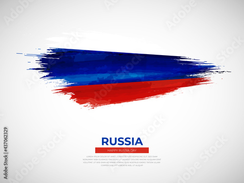Grunge style brush painted Russia country flag illustration with Russia day typography