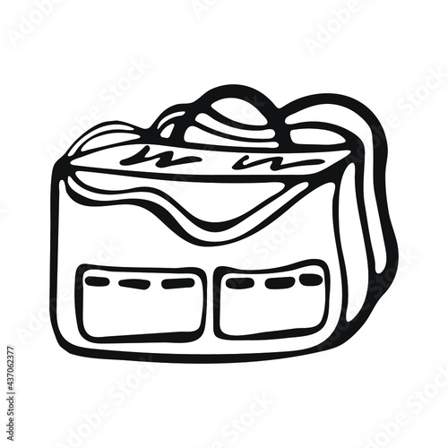 Single hand-drawn backpack isolated on white background. Cute cartoon backpack. School element. Vector illustration.