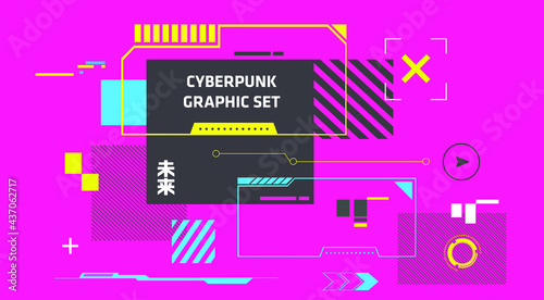 Set of Cyberpunk elements | Futuristic Stock vector modern technology colorful background | abstract high tech banner