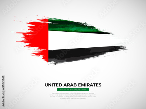 Grunge style brush painted United Arab Emirates country flag illustration with Independence day typography