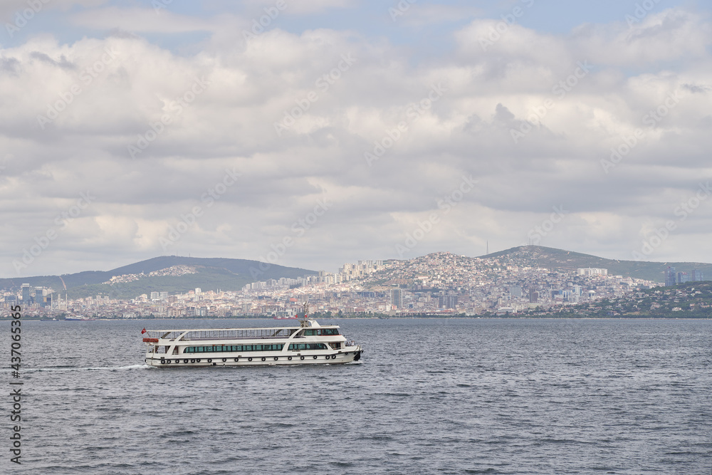 Panorama of Istanbul Turkey. View from sea of the megapolis seashore