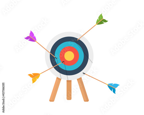 Business concept of failure, archery sport competition. A miss, an unsuccessful attempt to hit a target. Vector illustration. photo