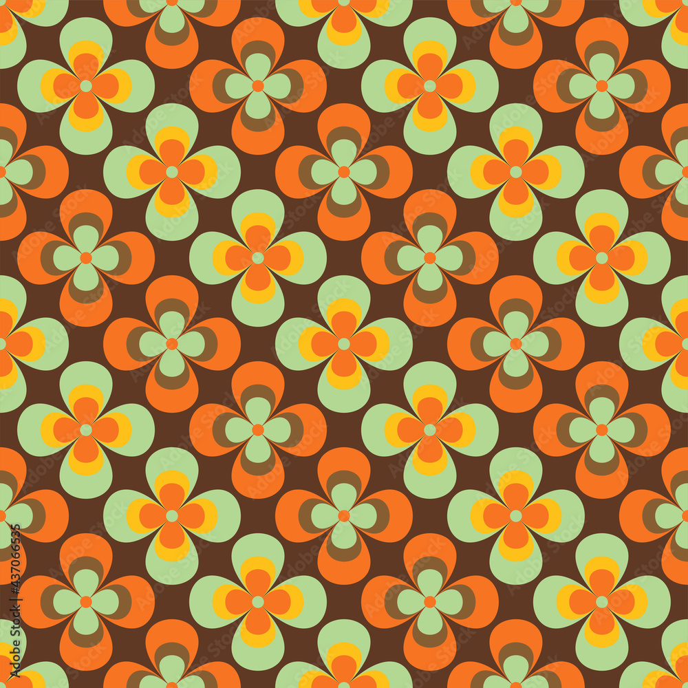 Retro vector seamless background. Daisy flower seamless vector pattern in minmalistic 70s style - obrazy, fototapety, plakaty 