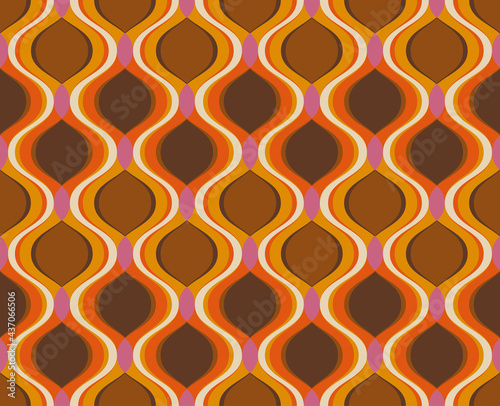 Retro curves seamless pattern. 70s 60s style wallpaper texture