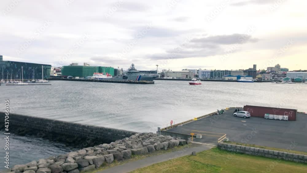 Panoramic aerial view of Reykjavik port, Iceland Panoramic aerial view of Reykjavik port, Iceland