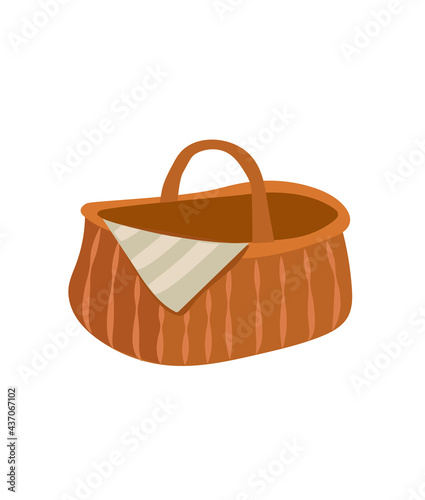 Vector image of a picnic basket. Handmade. Summer bag