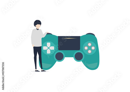 ゲームコントローラーと若い男性のイラスト素材