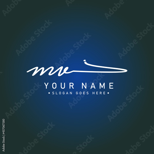 Initial Letter MV Logo - Handwritten Signature Logo