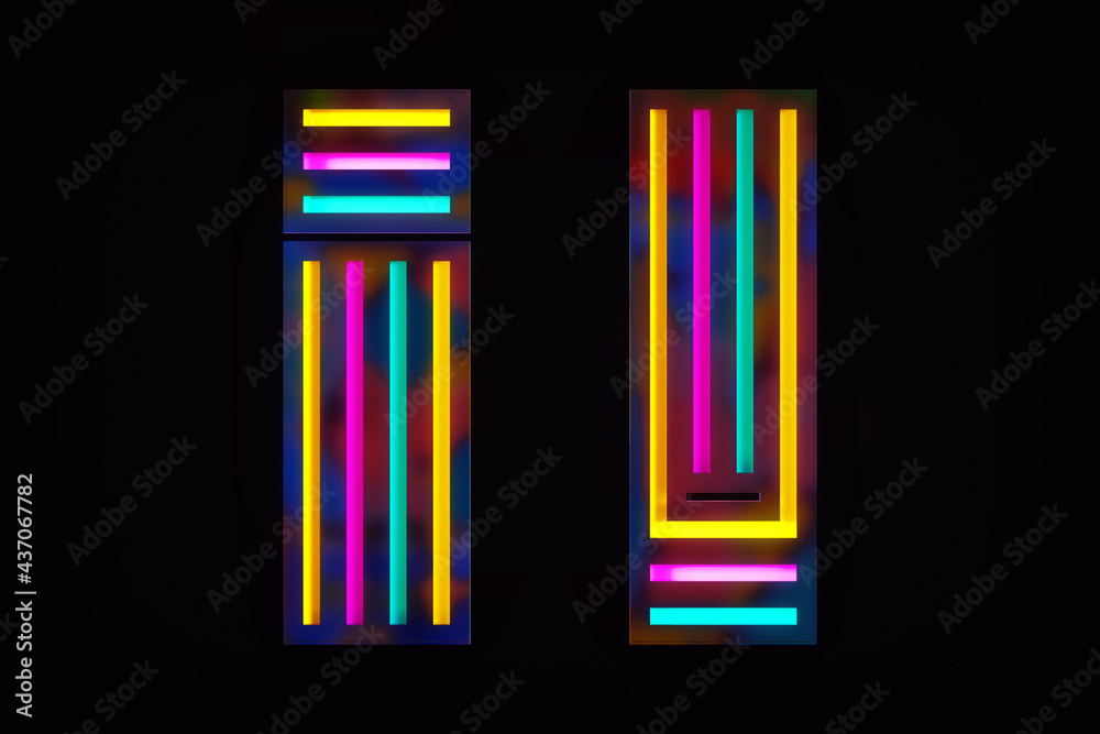 Colorful luminous exclamation sign on black background. High definition 3D rendering. Colorful luminous exclamation sign on black background. High definition 3D rendering.