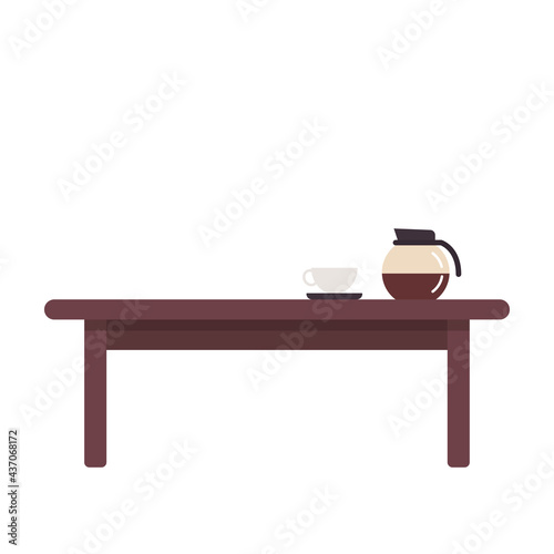 Coffee pot and cup vector. free space for text. Coffee pot and cup on table vector.